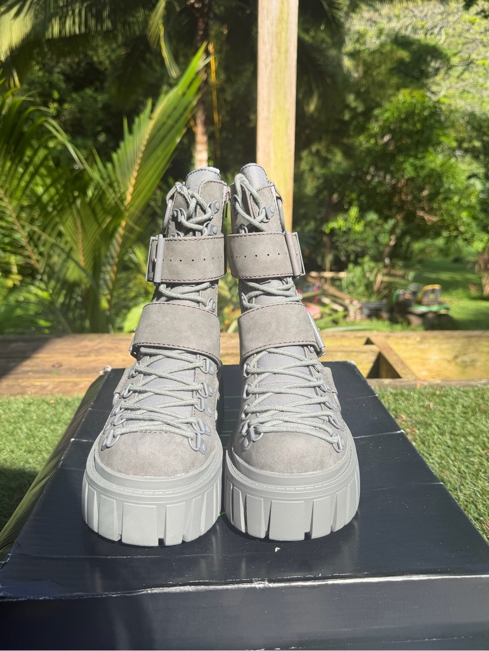 Dolls Kill low traitor Gray Lace-Up Platform Ankle Boots with Straps